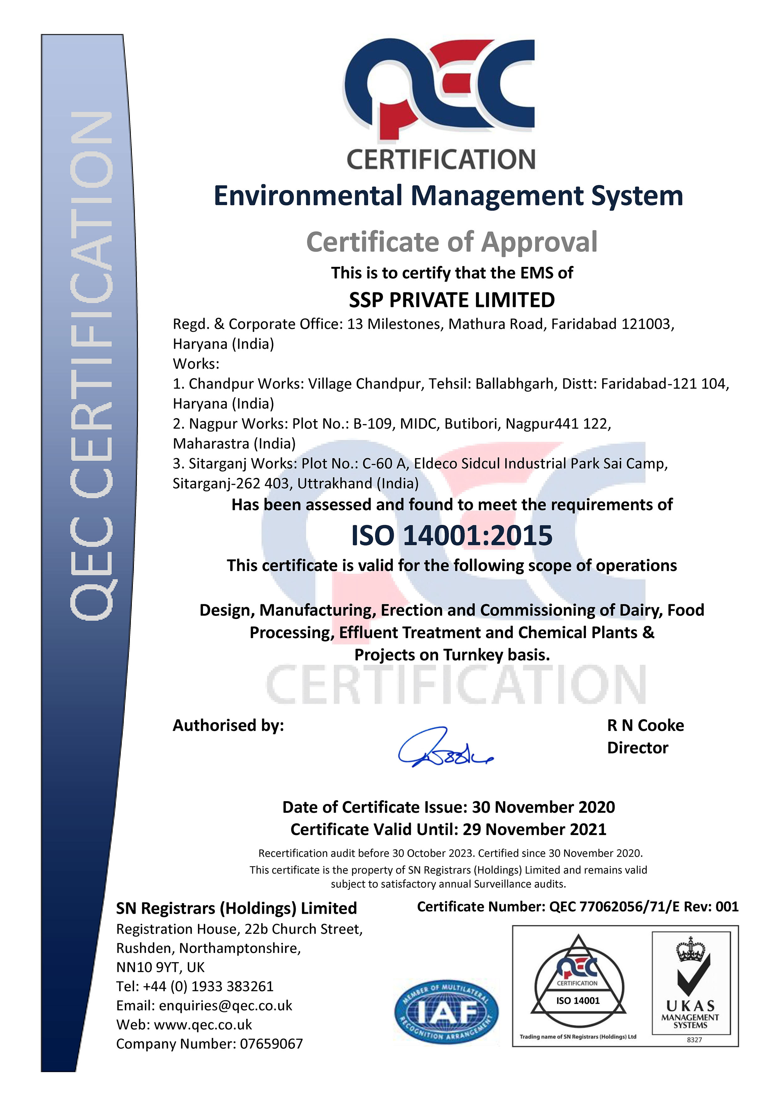 Environmental Management System Certificate Environmental Management System Certificate
