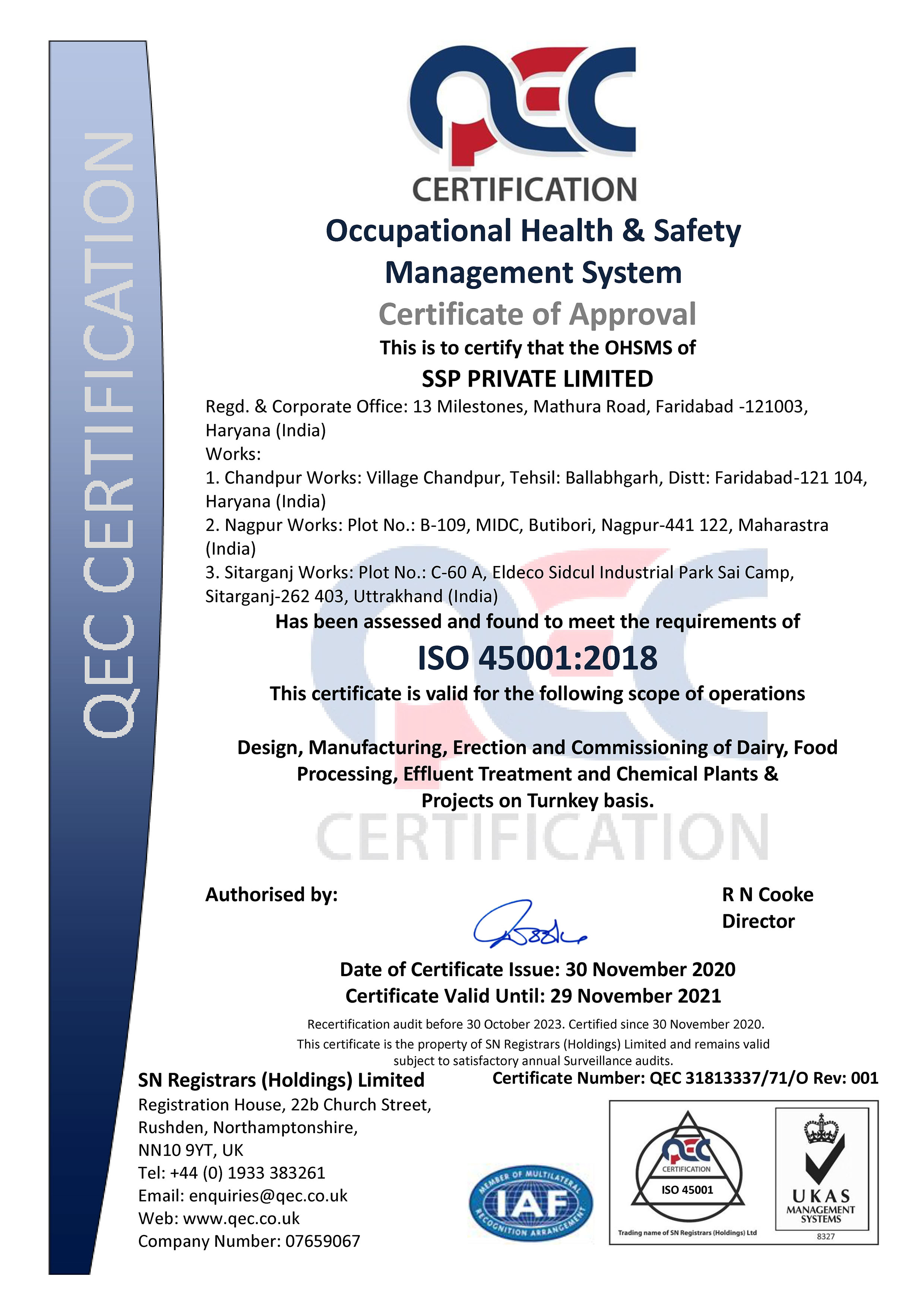 Occupational Health & Safety management system Certificate