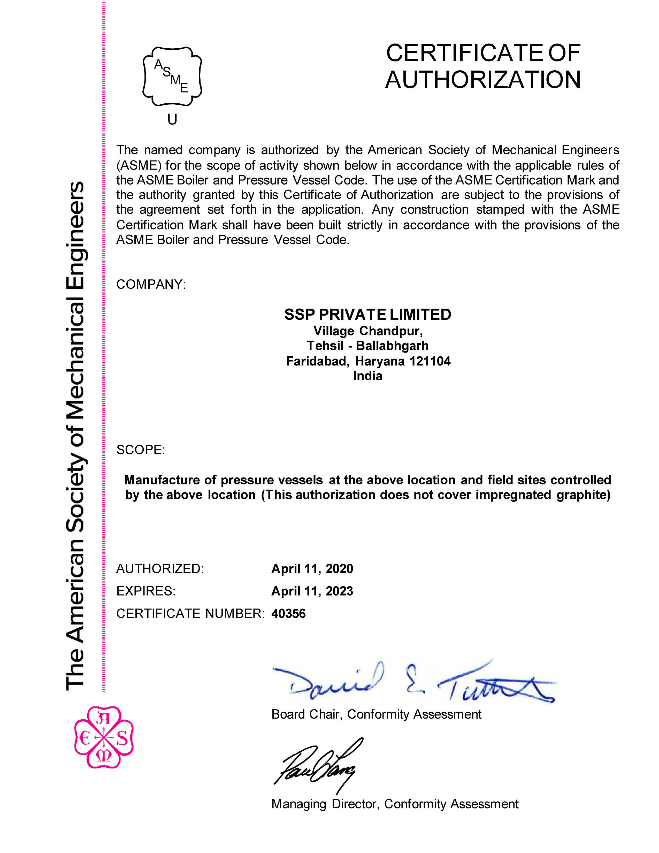 ASME “U” Stamp ASME “U” Stamp